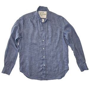 Frank & Eileen Barry Button Up Shirt Blue Linen Size XXS